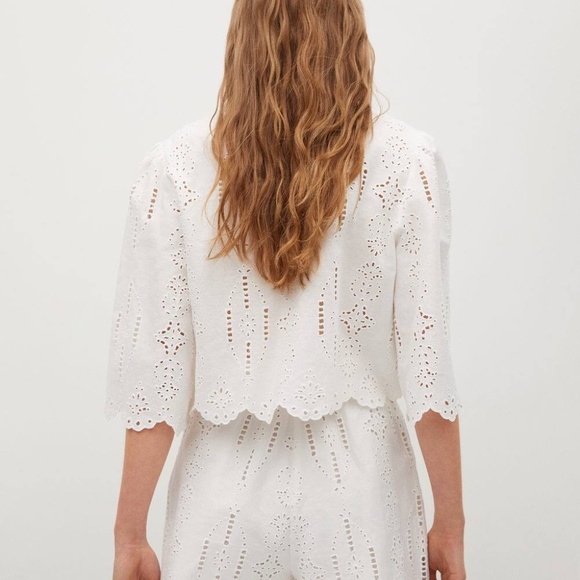 MANGO Swiss embroidery linen blouse 2 - Picture 4 of 5